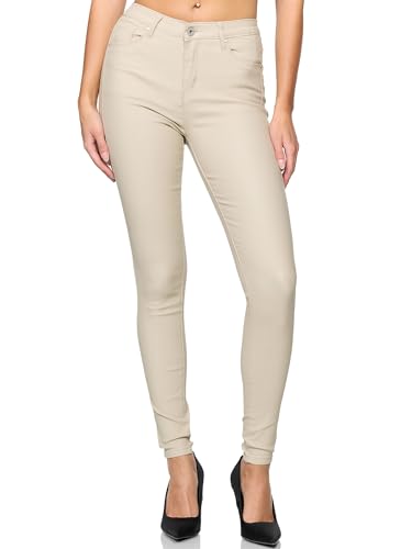 Elara Damen Hose Kunstleder Push Up Effekt Chunkyrayan E621-4 Beige-46 (3XL) von Elara