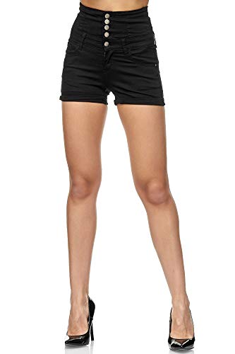 Elara Damen Hose Kurz High Waist Push Up Effekt Chunkyrayan MS2020 Black-34 (XS) von Elara