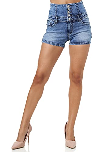 Elara Damen Hose Kurz High Waist Push Up Effekt Chunkyrayan MS2024 Lt. Blue Denim-36 (S) von Elara