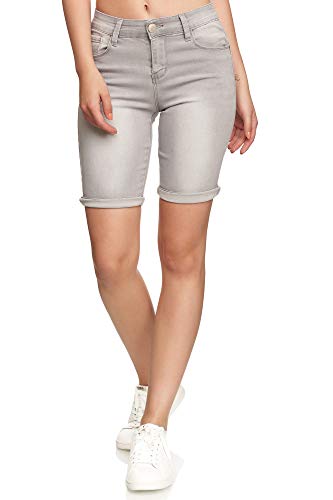 Elara Damen Hose Kurz Push Up Chunkyrayan DA-7402 Grey-36 (S) von Elara