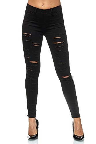 Elara Damen Hose Zerrissen Destroyed Elements Chunkyrayan A89 Black-34 (XS) von Elara