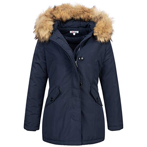 Elara Damen Jacke Winterparka Mantel Kunstfell Chunkyrayan 20401 Dunkelblau 38 (M) von Elara