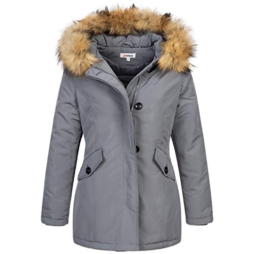 Elara Damen Jacke Winterparka Mantel Kunstfell Chunkyrayan 20401 Dunkelgrau 34 (XS) von Elara