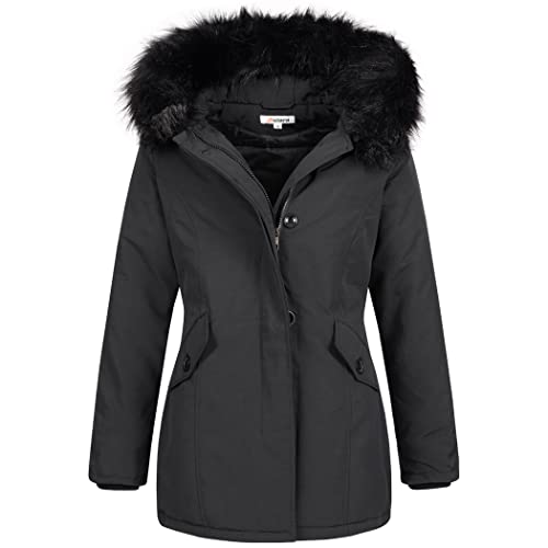 Elara Damen Jacke Winterparka Mantel Kunstfell Chunkyrayan 20401 Schwarz 36 (S) von Elara