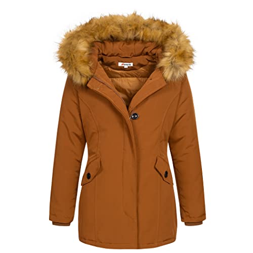 Elara Damen Jacke Winterparka Mantel Kunstfell Chunkyrayan EF-19037 Camel 34 (XS) von Elara