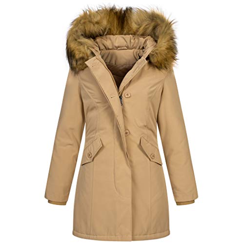 Elara Damen Jacke Winterparka Mantel Kunstfell Chunkyrayan KOKO 5089 Beige 36 (S) von Elara