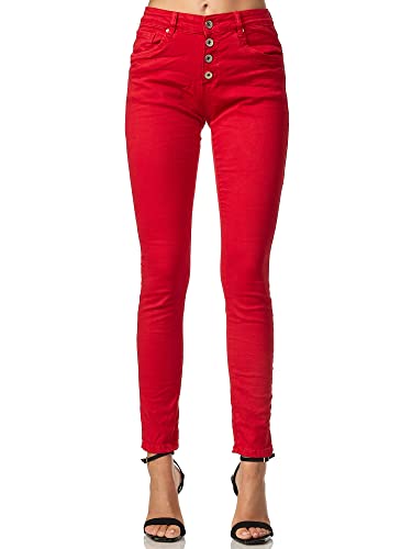 Elara Damen Jeans Baggy Chunkyrayan MEL0298-10 Rot-40 (L) von Elara