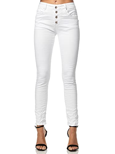 Elara Damen Jeans Baggy Chunkyrayan MEL0298 Weiss-54 (7XL) von Elara