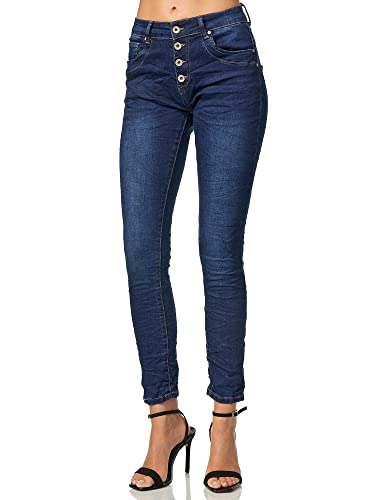 Elara Damen Jeans Baggy Chunkyrayan MEL0298D1 Dk.Blue-36 (S) von Elara