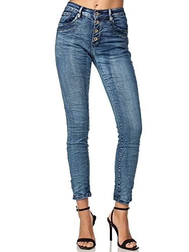 Elara Damen Jeans Baggy Chunkyrayan MEL0298D2 Blau-38 (M) von Elara