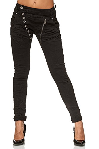 Elara Damen Jeans Boyfriend Baggy Knopfleiste Chunkyrayan C613K-15/F15, 44, Schwarz von Elara