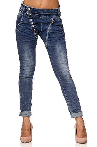 Elara Damen Jeans Boyfriend Baggy Knopfleiste Chunkyrayan C613MK/H-F Dk.Blue 38/M von Elara