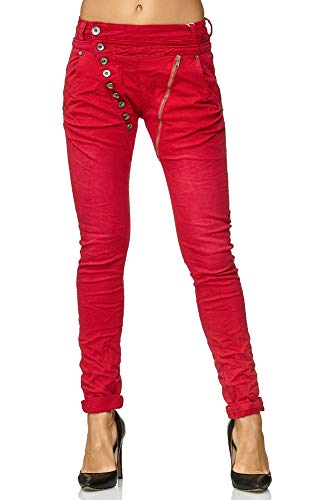 Elara Damen Jeans Boyfriend Baggy Knopfleiste Chunkyrayan EL05-10 Red 42/XL von Elara