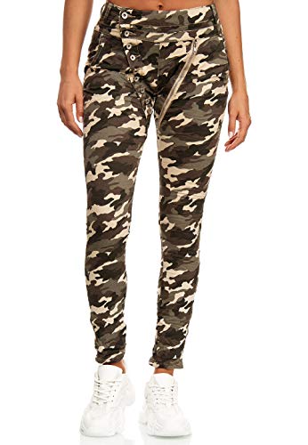 Elara Damen Jeans Boyfriend Baggy Knopfleiste Chunkyrayan EL05AR Camouflage 40 (L) von Elara