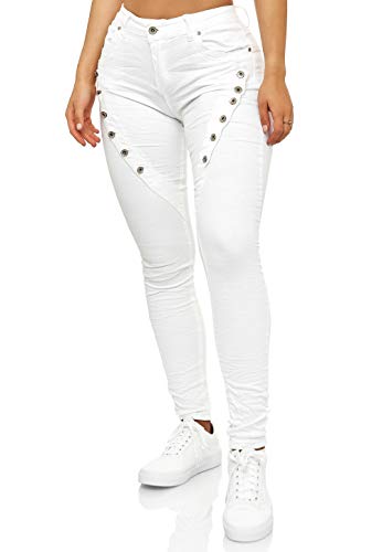 Elara Damen Jeans Boyfriend Baggy Knopfleiste Chunkyrayan EL06-9 White 40 (L) von Elara