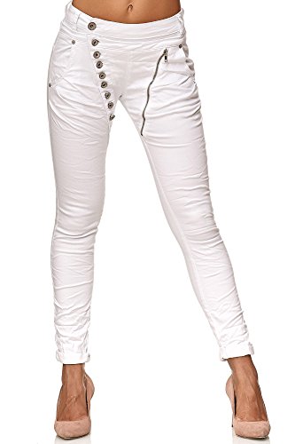 Elara Damen Jeans Boyfriend Baggy Knopfleiste Weiß Chunkyrayan EL05-9 White-52/6XL von Elara