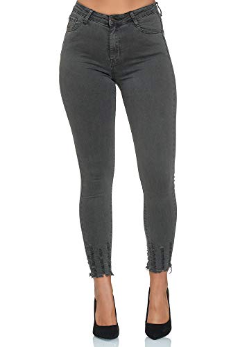 Elara Damen Jeans Chunkyrayan EL01-6 Grau-32 (2XS) von Elara