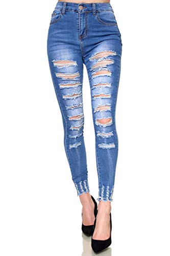 Elara Damen Jeans Destroyed Zerrissen Chunkyrayan Y 478 Blue-42 (XL) von Elara