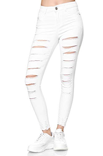 Elara Damen Jeans Destroyed Zerrissen Chunkyrayan YG569 White-36 (S) von Elara