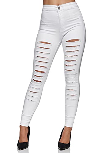 Elara Damen Jeans High Waist Destroyed Chunkyrayan 547-1 Weiss-38 (M) von Elara