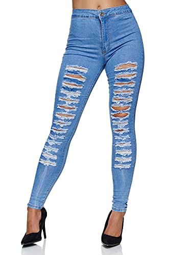 Elara Damen Jeans High Waist Destroyed Chunkyrayan 547-3 Hellblau-38 (M) von Elara