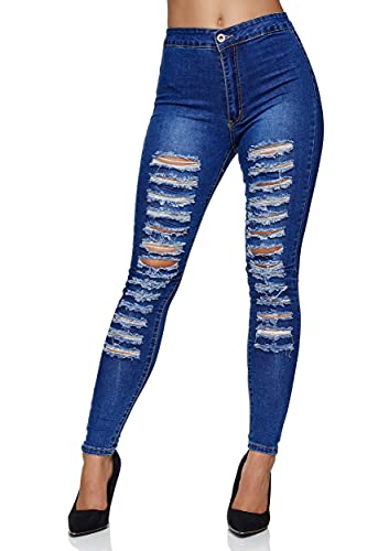 Elara Damen Jeans High Waist Destroyed Chunkyrayan 547-4 Dunkelblau-36 (S) von Elara