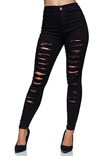 Elara Damen Jeans High Waist Destroyed Chunkyrayan 547 Schwarz-40 (L) von Elara