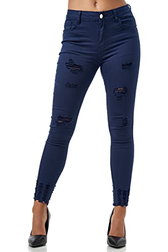 Elara Damen Jeans High Waist Destroyed Chunkyrayan MEL0275-1 Navy-36 (S) von Elara