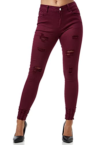 Elara Damen Jeans High Waist Destroyed Chunkyrayan MEL0275-2 Wine-38 (M) von Elara