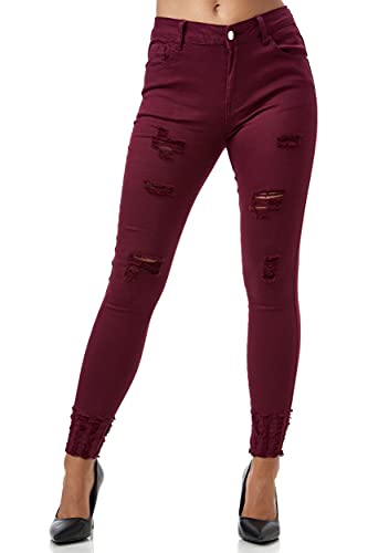 Elara Damen Jeans High Waist Destroyed Chunkyrayan MEL0275-2 Wine-46 (3XL) von Elara