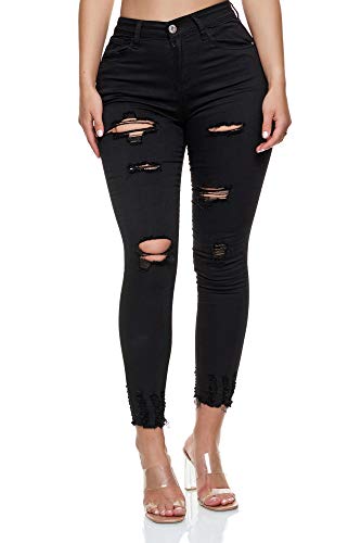 Elara Damen Jeans High Waist Destroyed Chunkyrayan YG 515 Black-36 (S) von Elara