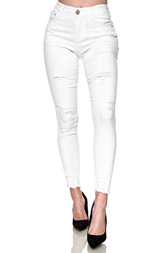Elara Damen Jeans High Waist Destroyed Chunkyrayan YH541 White-42 (XL) von Elara