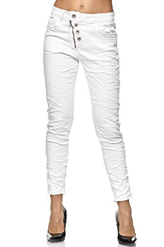 Elara Damen Jeans High Waist Knöpfe Chunkyrayan EL07-9 Weiss-38 (M) von Elara