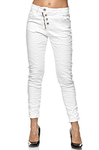 Elara Damen Jeans High Waist Knöpfe Chunkyrayan EL07-9 Weiss-46 (3XL) von Elara