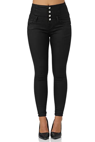 Elara Damen Jeans High Waist Push Up Skinny Fit Chunkyrayan 1166-1 Black-36 (S) von Elara