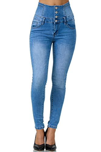 Elara Damen Jeans High Waist Push Up Skinny Fit Chunkyrayan 1166-3 Lt. Blue Denim-36 (S) von Elara