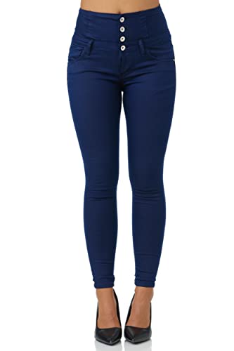 Elara Damen Jeans High Waist Push Up Skinny Fit Chunkyrayan 1166-7 Navy-36 (S) von Elara