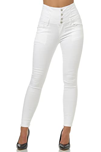 Elara Damen Jeans High Waist Push Up Skinny Fit Chunkyrayan 1166 White-42 (XL) von Elara