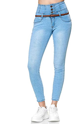 Elara Damen Jeans High Waist Push Up Skinny Fit Chunkyrayan 1577-3 Lt.Blue-34 (XS) von Elara