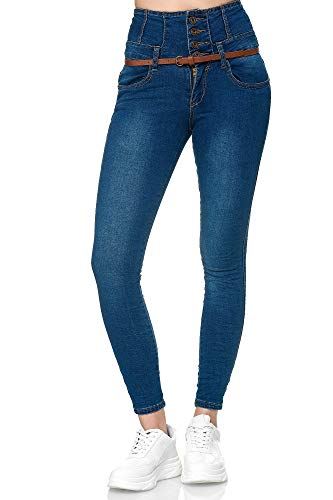 Elara Damen Jeans High Waist Push Up Skinny Fit Chunkyrayan 1577-4 Dk.Blue-38 (M) von Elara