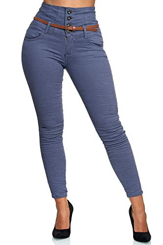 Elara Damen Jeans High Waist Push Up Skinny Fit Chunkyrayan 1577-85 Blau-36 (S) von Elara