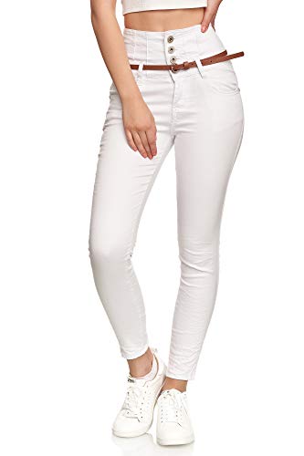 Elara Damen Jeans High Waist Push Up Skinny Fit Chunkyrayan G821-1 White-46 (3XL) von Elara