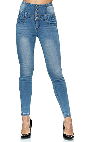 Elara Damen Jeans High Waist Push Up Skinny Fit Chunkyrayan H826-3 Blue-40 (L) von Elara