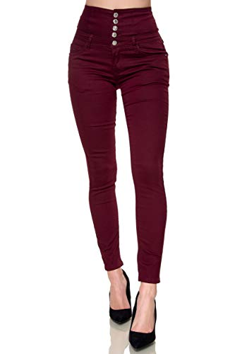 Elara Damen Jeans Stretch Skinny High Waist Chunkyrayan EL60-5 Wine-34 (XS) von Elara