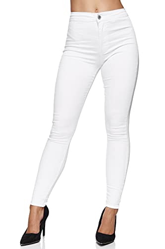 Elara Damen Jeans High Waist Slim Fit Chunkyrayan 201-1 Weiss 36 (S) von Elara