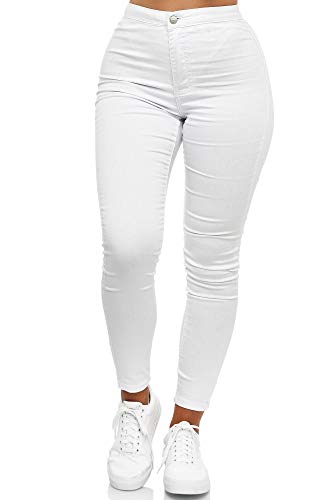 Elara Damen Jeans High Waist Slim Fit Chunkyrayan JS710-1 White 34P (XS) von Elara