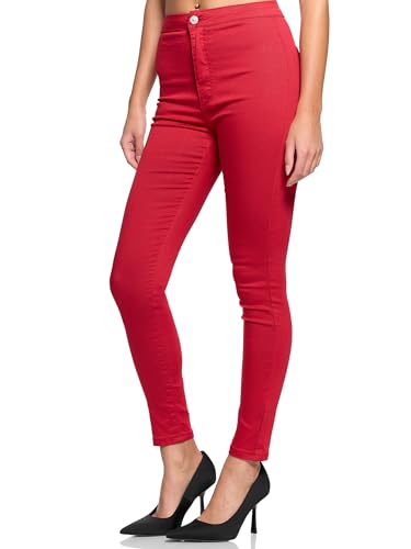 Elara Damen Jeans High Waist Slim Fit Chunkyrayan JS710-10 Red 38 (M) von Elara