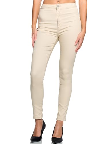 Elara Damen Jeans High Waist Slim Fit Chunkyrayan JS710-15 Beige 34 (XS) von Elara