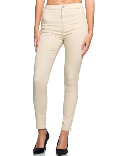 Elara Damen Jeans High Waist Slim Fit Chunkyrayan JS710-15 Beige 40 (L) von Elara