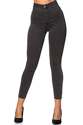 Elara Damen Jeans High Waist Slim Fit Chunkyrayan JS710-18 Grau 36 (S) von Elara